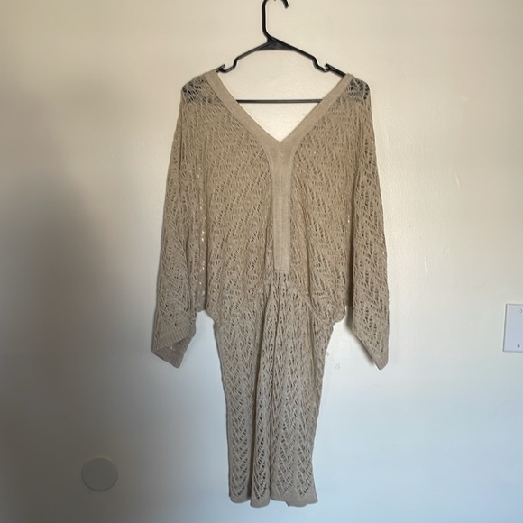 Taupe Crochet V-Neck Beach Coverup - Picture 2 of 6